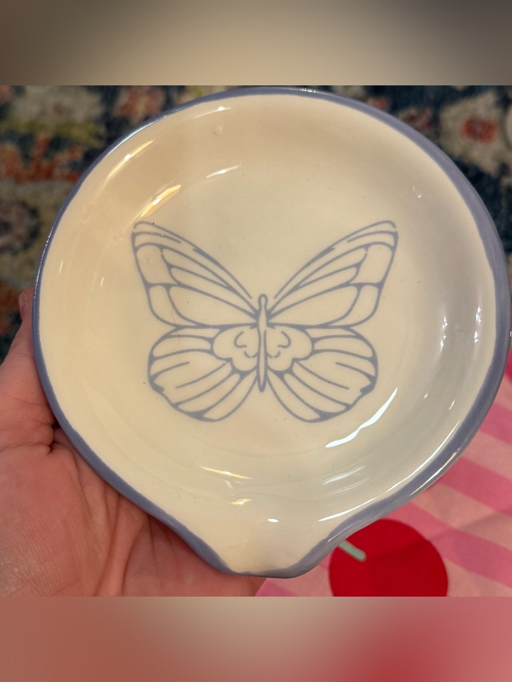 Dolly Parton Signature Brand Spoon Rest or Trinket Dish - blue butterfly